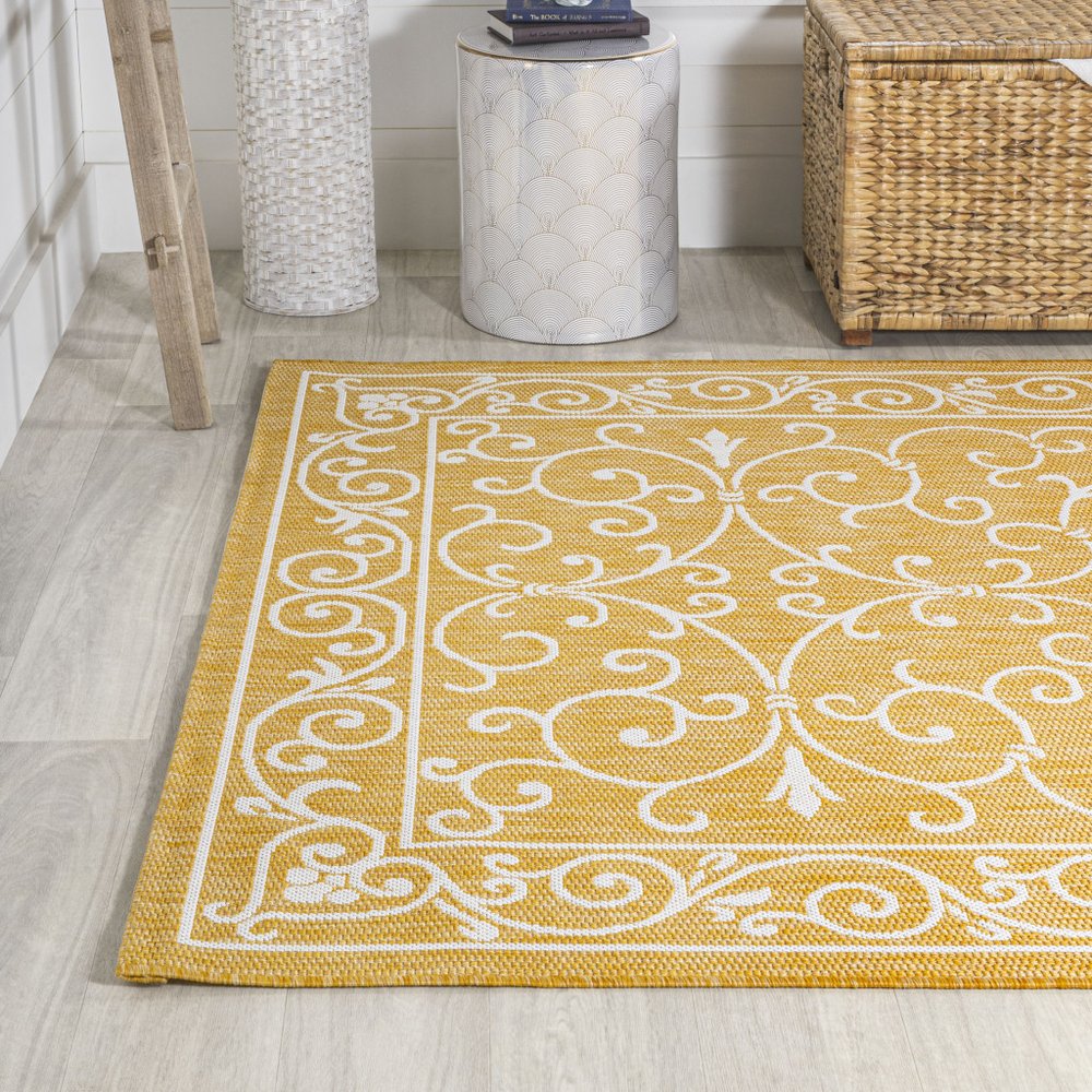 9' X 12' Yellow And Cream Medallion Indoor Outdoor Area Rug