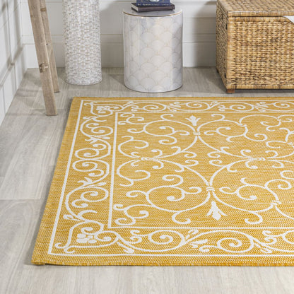 9' X 12' Yellow And Cream Medallion Indoor Outdoor Area Rug