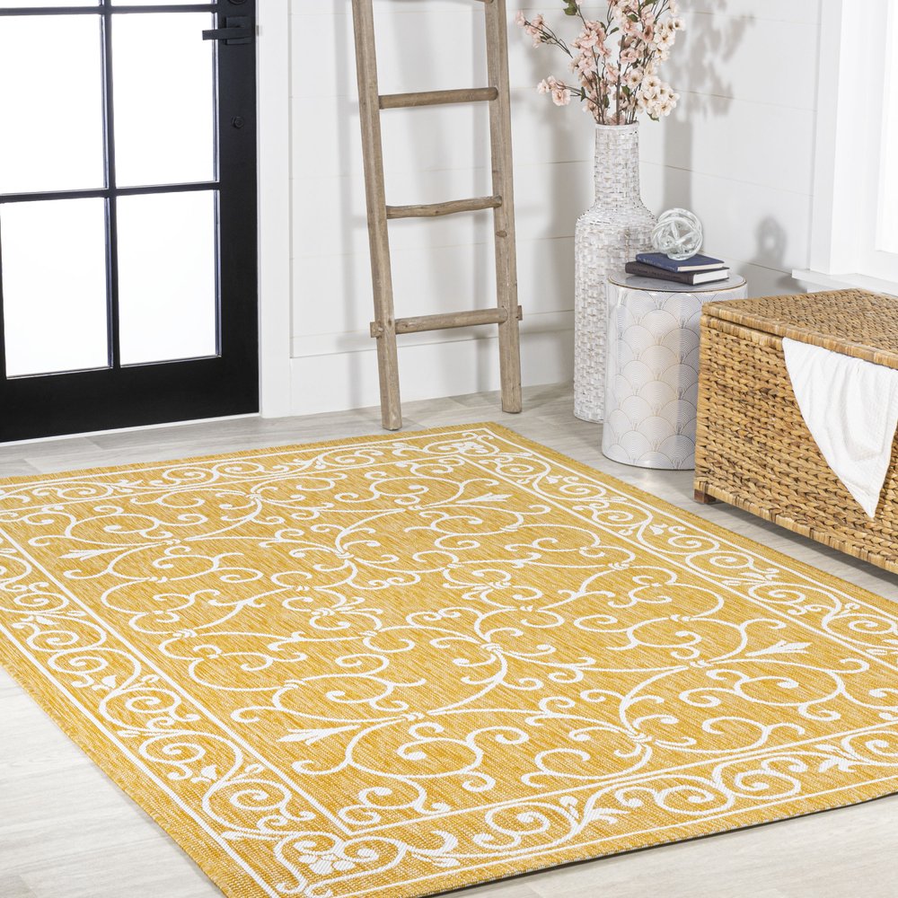 9' X 12' Yellow And Cream Medallion Indoor Outdoor Area Rug