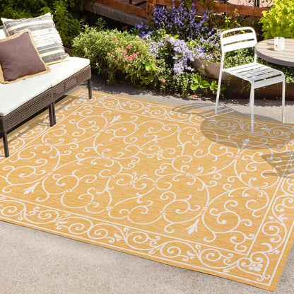9' X 12' Yellow And Cream Medallion Indoor Outdoor Area Rug