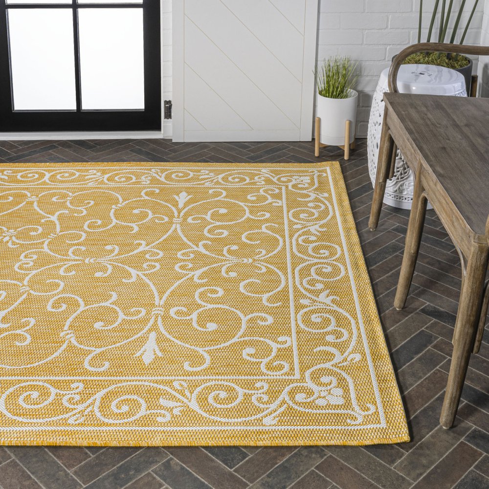 9' X 12' Yellow And Cream Medallion Indoor Outdoor Area Rug