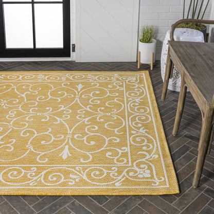9' X 12' Yellow And Cream Medallion Indoor Outdoor Area Rug