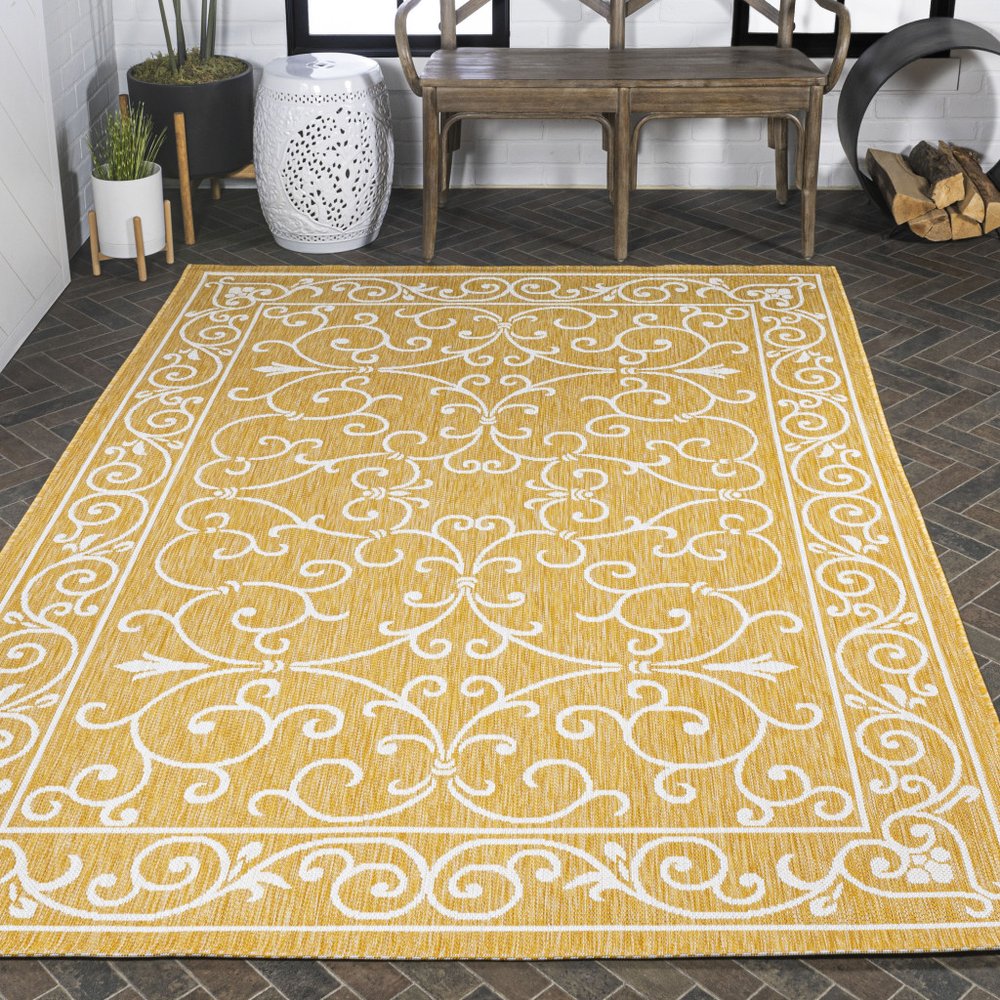 9' X 12' Yellow And Cream Medallion Indoor Outdoor Area Rug
