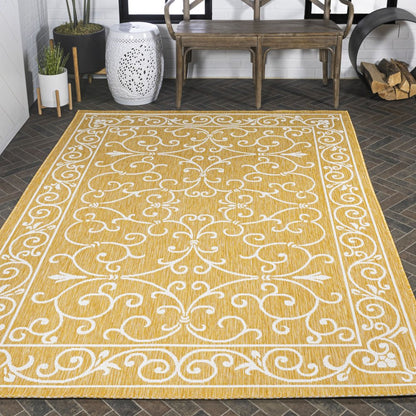 9' X 12' Yellow And Cream Medallion Indoor Outdoor Area Rug