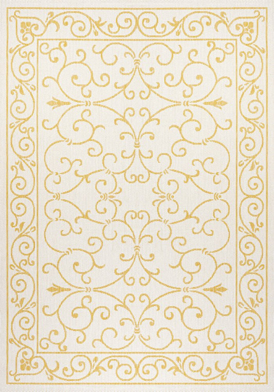 9' X 12' Cream And Yellow Medallion Indoor Outdoor Area Rug