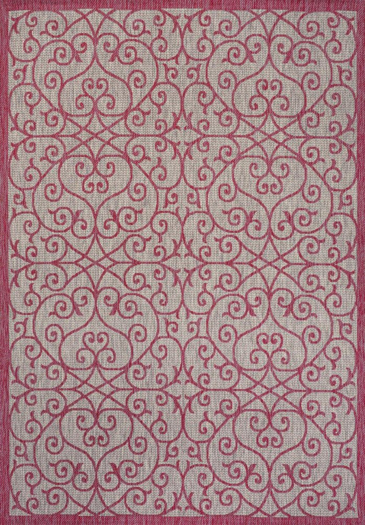 9' X 12' Light Gray And Fuchsia Geometric Indoor Outdoor Area Rug