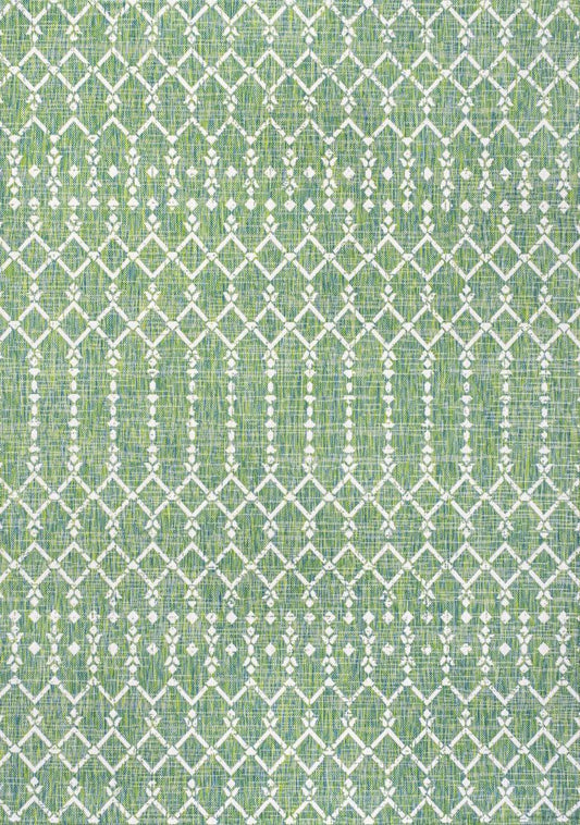 9' X 12' Green And Cream Trellis Indoor Outdoor Area Rug