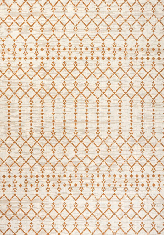 9' X 12' Cream And Orange Trellis Indoor Outdoor Area Rug