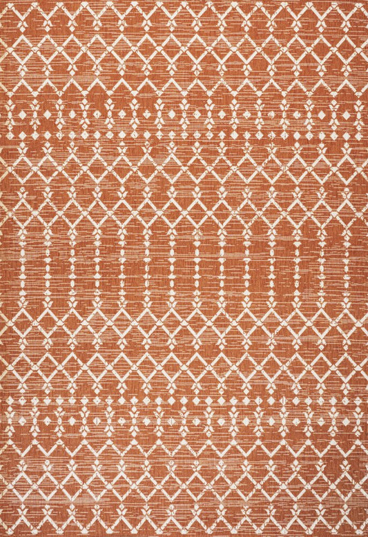 9' X 12' Orange And Cream Trellis Indoor Outdoor Area Rug