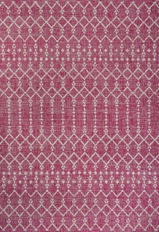 9' X 12' Fuchsia And Light Gray Trellis Indoor Outdoor Area Rug