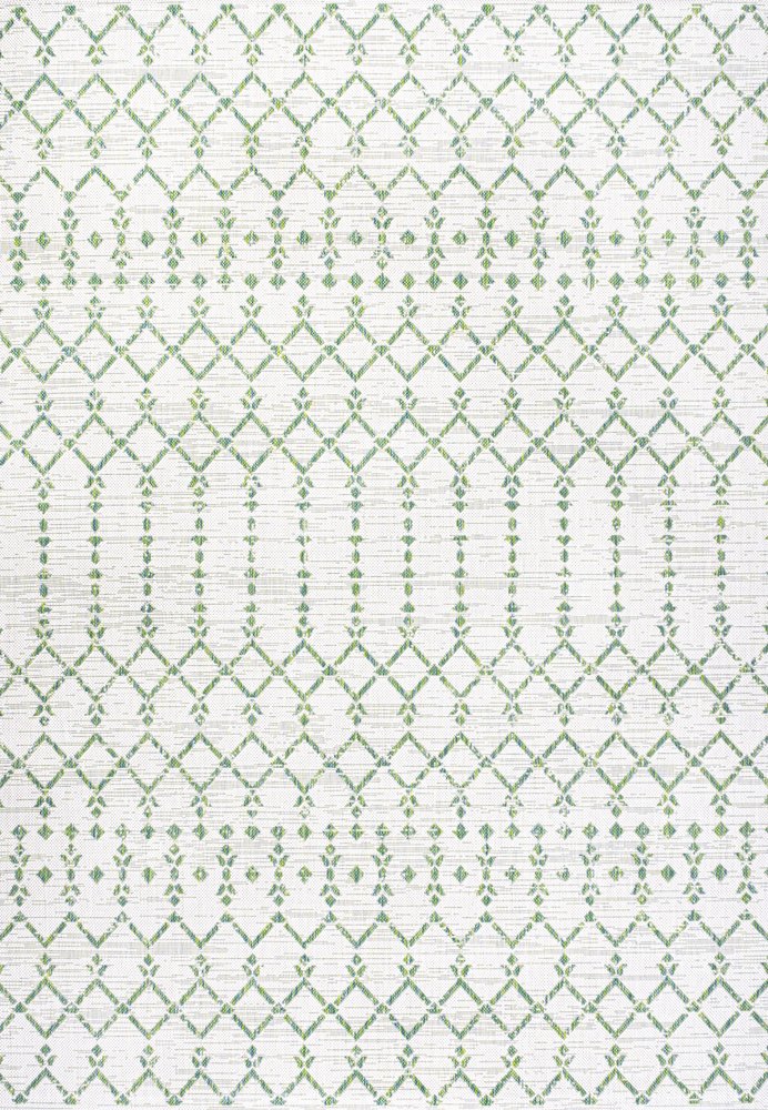 5' X 8' Green And Ivory Trellis Indoor Outdoor Area Rug