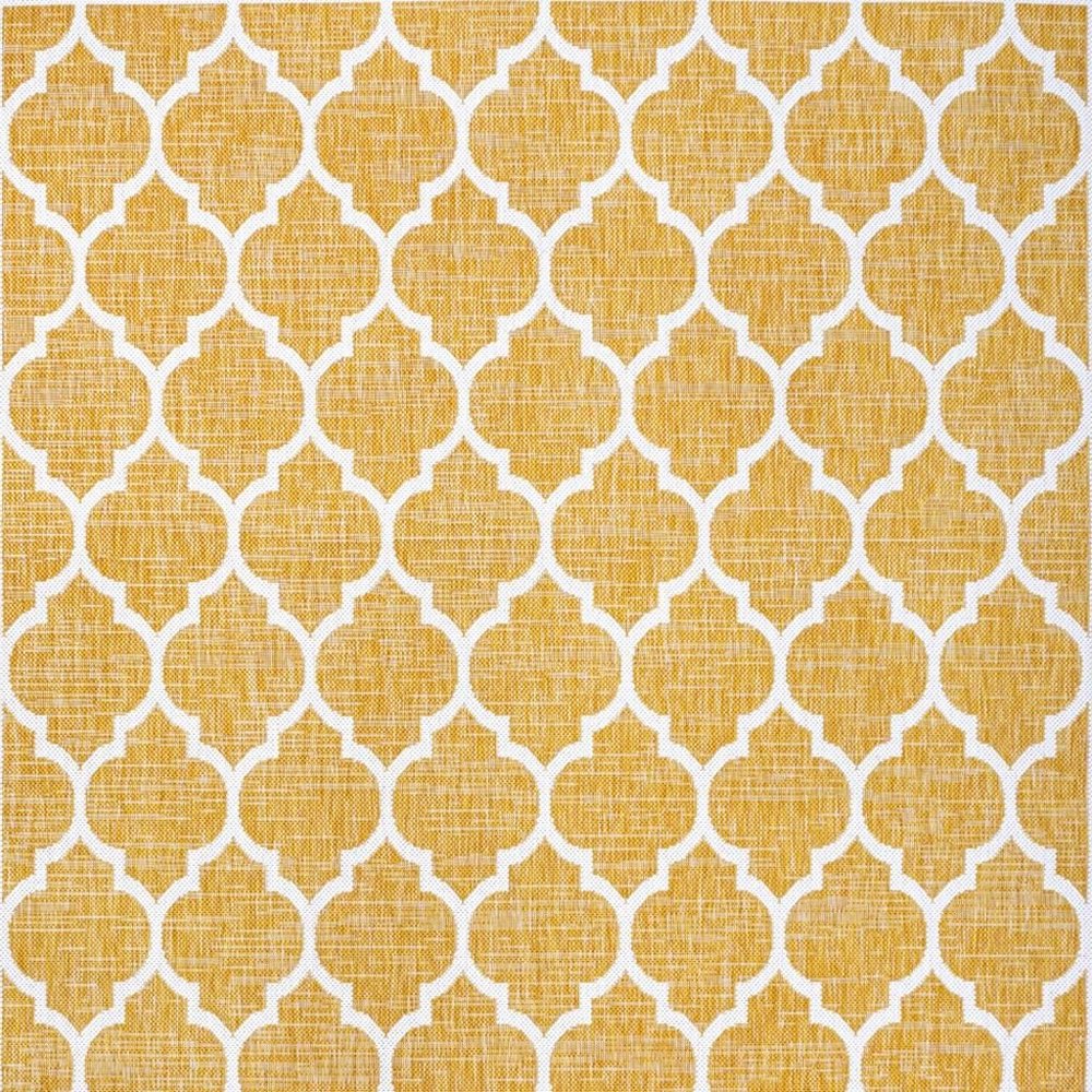 9' X 12' Yellow And Cream Geometric Indoor Outdoor Area Rug