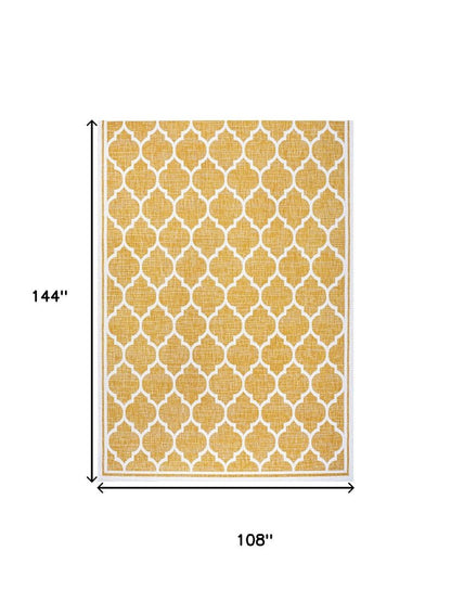 9' X 12' Yellow And Cream Geometric Indoor Outdoor Area Rug