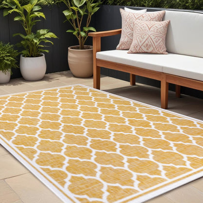 9' X 12' Yellow And Cream Geometric Indoor Outdoor Area Rug