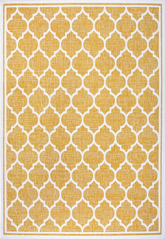 9' X 12' Yellow And Cream Geometric Indoor Outdoor Area Rug