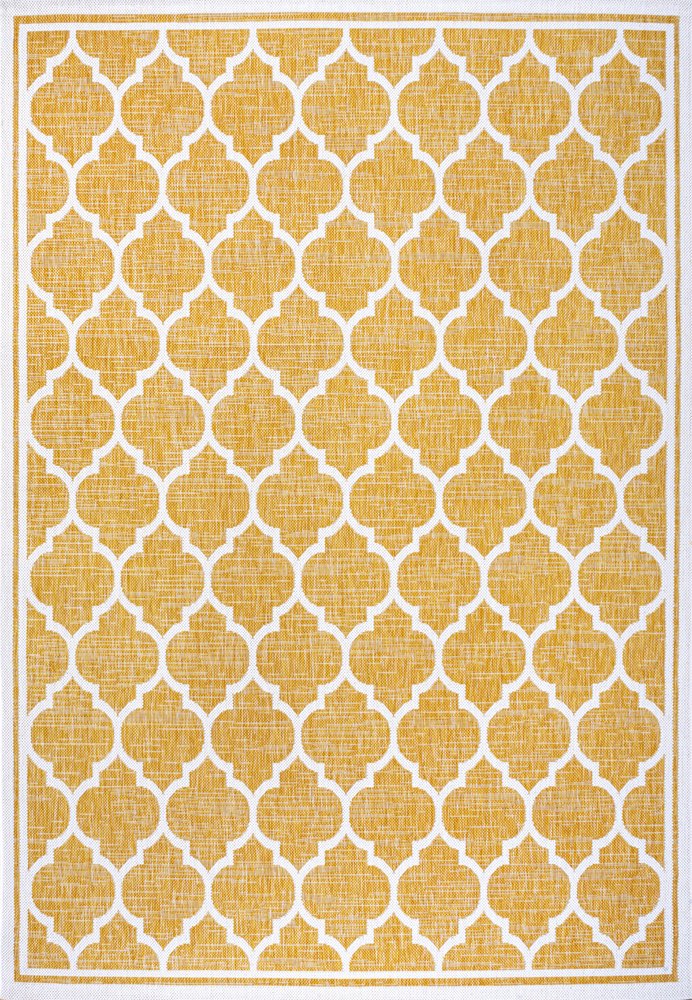 9' X 12' Yellow And Cream Geometric Indoor Outdoor Area Rug