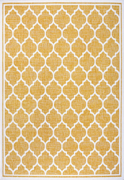 9' X 12' Yellow And Cream Geometric Indoor Outdoor Area Rug