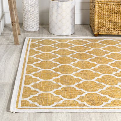 9' X 12' Yellow And Cream Geometric Indoor Outdoor Area Rug