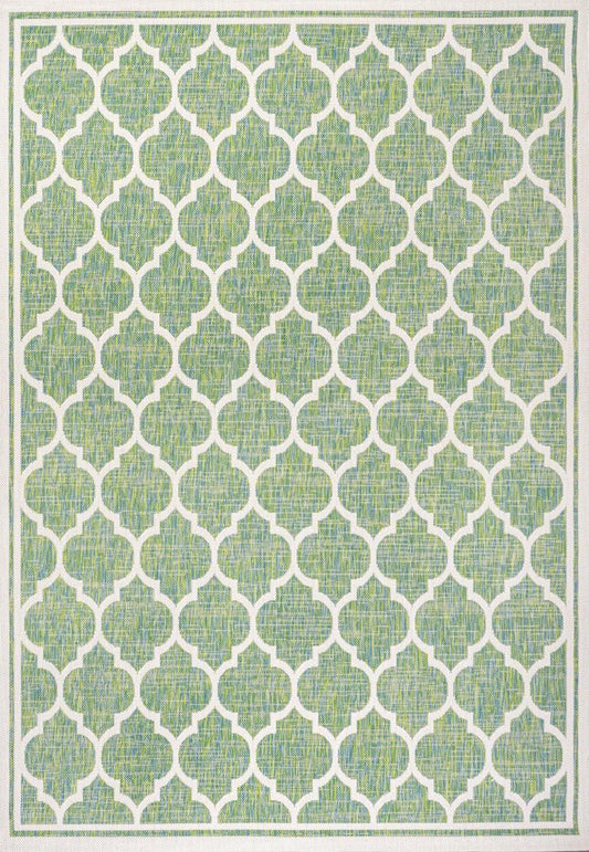 9' X 12' Cream And Green Geometric Indoor Outdoor Area Rug