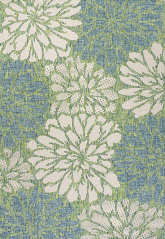 9' X 12' Cream And Green Floral Indoor Outdoor Area Rug