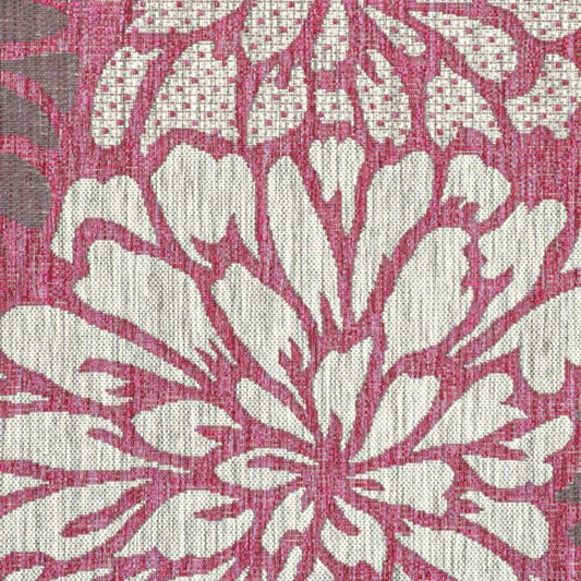 9' X 12' Fuchsia And Light Gray Floral Indoor Outdoor Area Rug