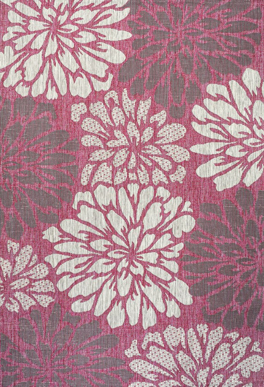 9' X 12' Fuchsia And Light Gray Floral Indoor Outdoor Area Rug