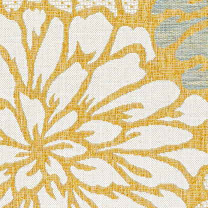 9' X 12' Yellow And Cream Floral Indoor Outdoor Area Rug