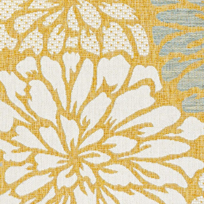 9' X 12' Yellow And Cream Floral Indoor Outdoor Area Rug