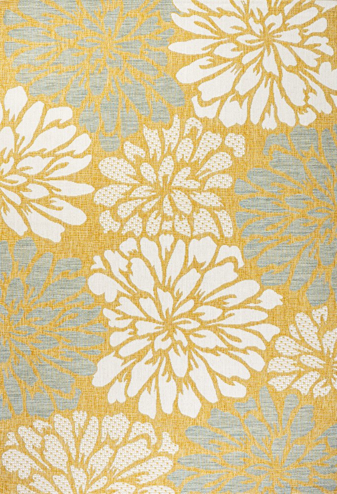 9' X 12' Yellow And Cream Floral Indoor Outdoor Area Rug