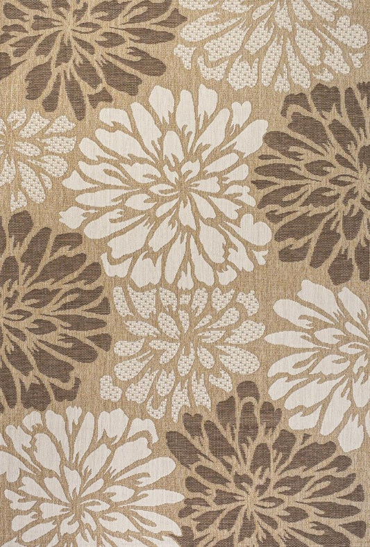 9' X 12' Brown And Cream Floral Indoor Outdoor Area Rug