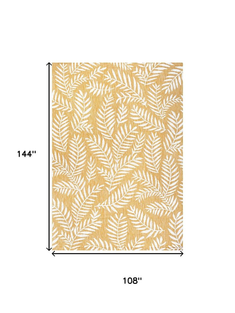 9' X 12' Yellow And Cream Floral Indoor Outdoor Area Rug