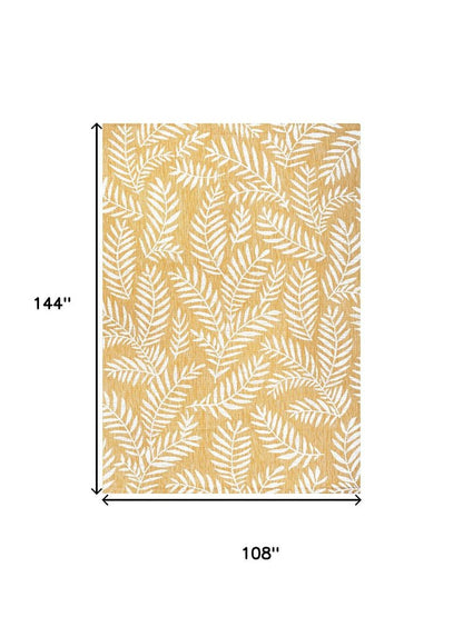 9' X 12' Yellow And Cream Floral Indoor Outdoor Area Rug