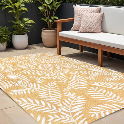 9' X 12' Yellow And Cream Floral Indoor Outdoor Area Rug