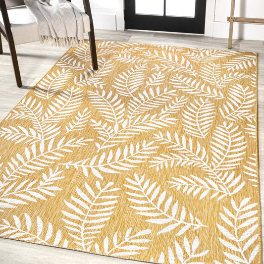 9' X 12' Yellow And Cream Floral Indoor Outdoor Area Rug