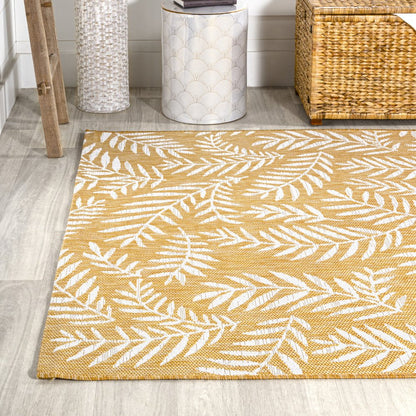 9' X 12' Yellow And Cream Floral Indoor Outdoor Area Rug