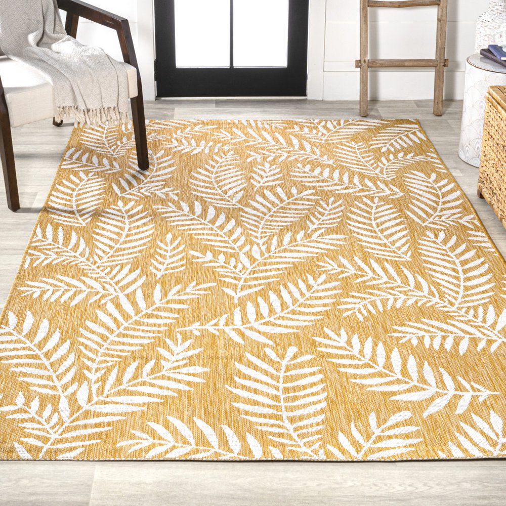 9' X 12' Yellow And Cream Floral Indoor Outdoor Area Rug