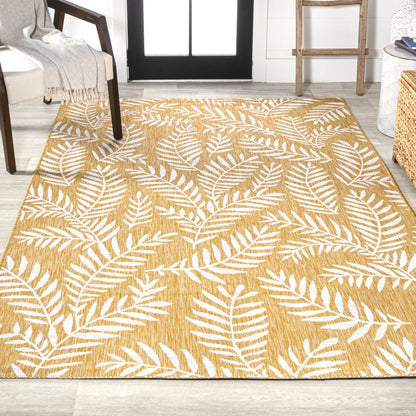 9' X 12' Yellow And Cream Floral Indoor Outdoor Area Rug