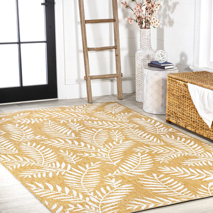 9' X 12' Yellow And Cream Floral Indoor Outdoor Area Rug