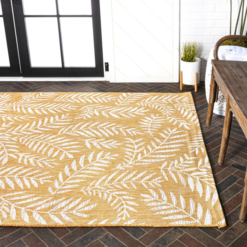 9' X 12' Yellow And Cream Floral Indoor Outdoor Area Rug