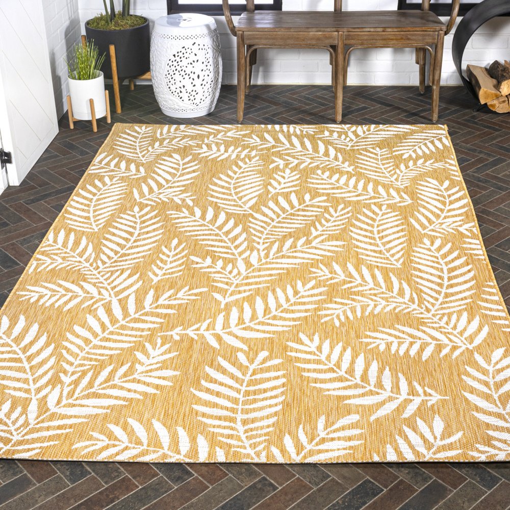 9' X 12' Yellow And Cream Floral Indoor Outdoor Area Rug