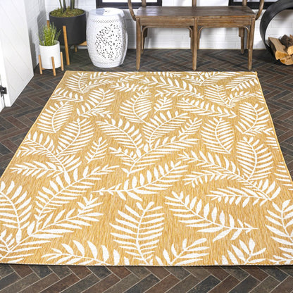 9' X 12' Yellow And Cream Floral Indoor Outdoor Area Rug