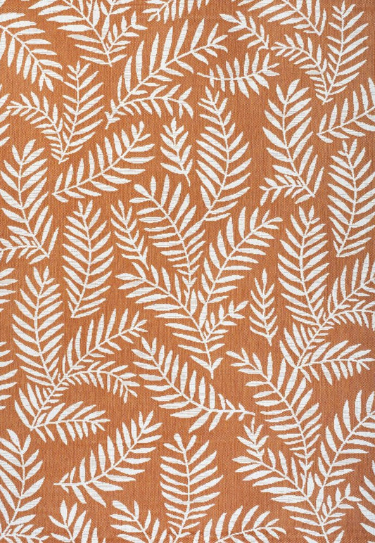 9' X 12' Orange And Cream Floral Indoor Outdoor Area Rug