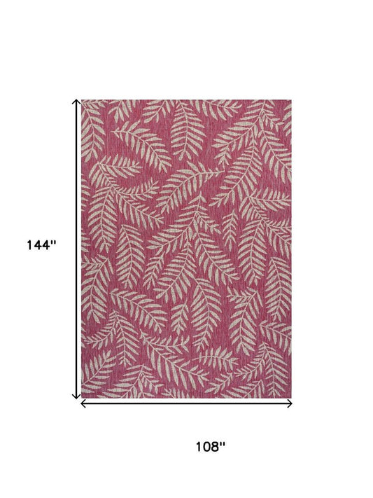 9' X 12' Fuchsia And Light Gray Floral Indoor Outdoor Area Rug