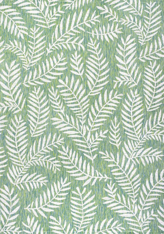 9' X 12' Cream And Green Floral Indoor Outdoor Area Rug