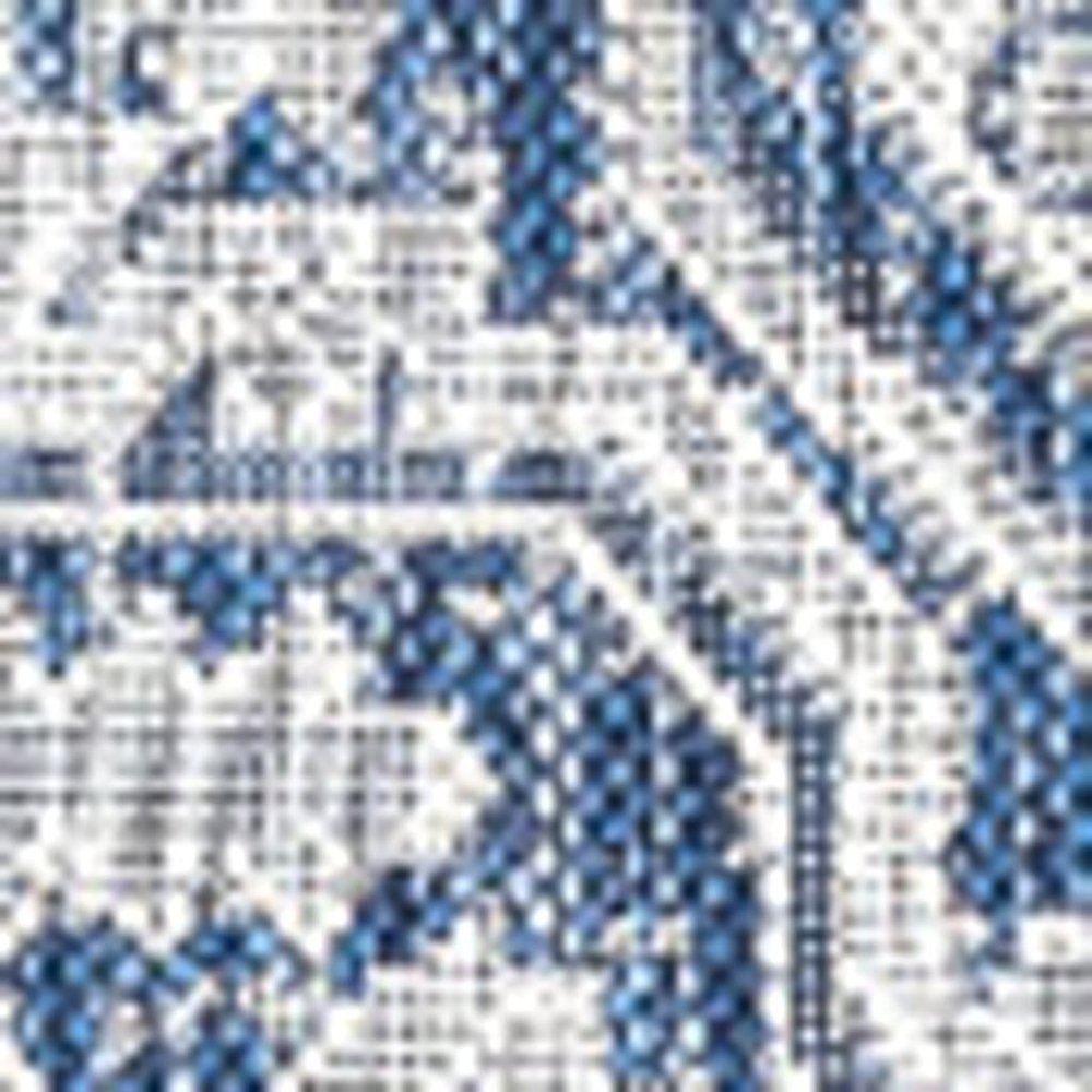 3' Navy Blue And Gray Square Medallion Indoor Outdoor Area Rug