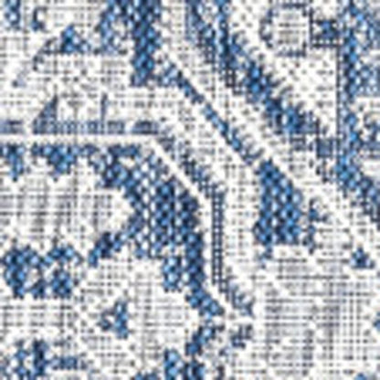 3' Navy Blue And Gray Square Medallion Indoor Outdoor Area Rug