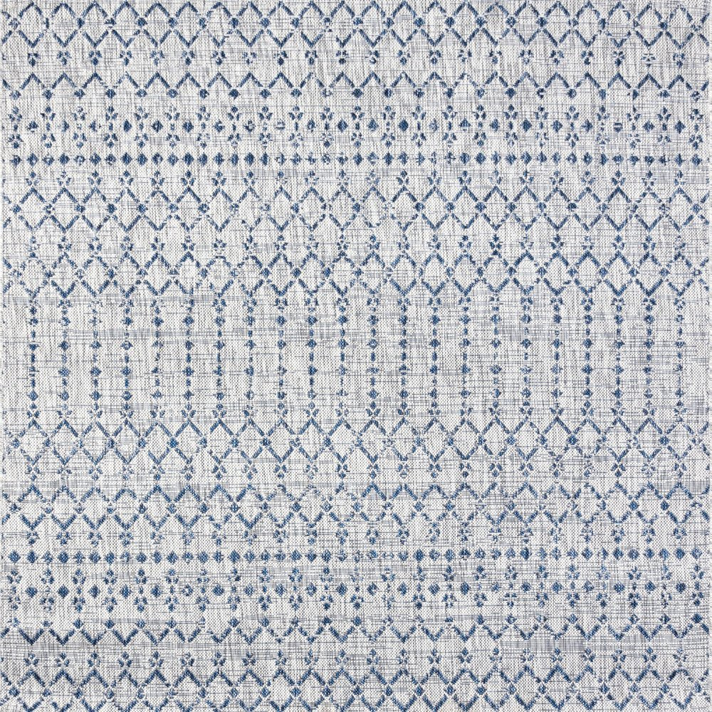 3' Light Gray And Navy Blue Square Trellis Indoor Outdoor Area Rug