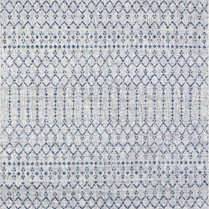 3' Light Gray And Navy Blue Square Trellis Indoor Outdoor Area Rug