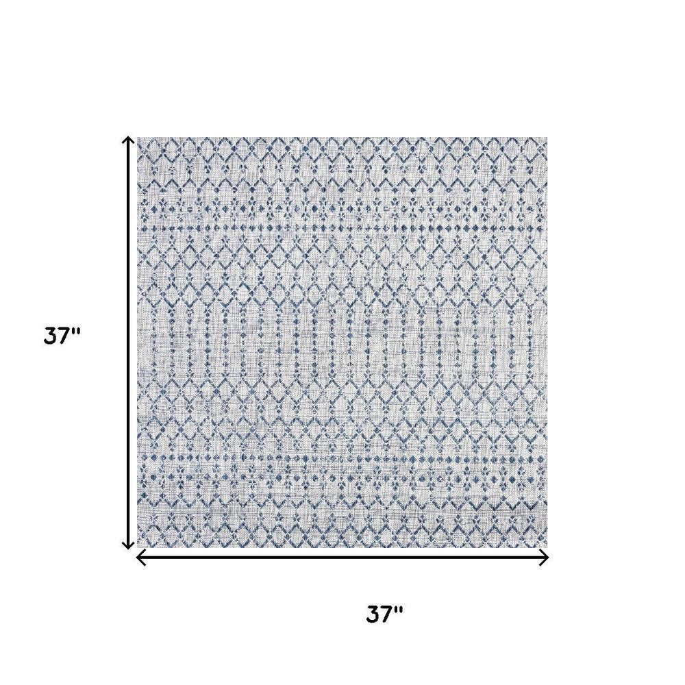 3' Light Gray And Navy Blue Square Trellis Indoor Outdoor Area Rug