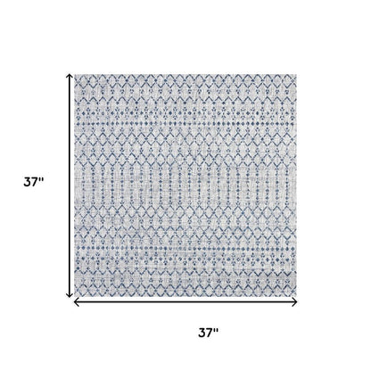 3' Light Gray And Navy Blue Square Trellis Indoor Outdoor Area Rug